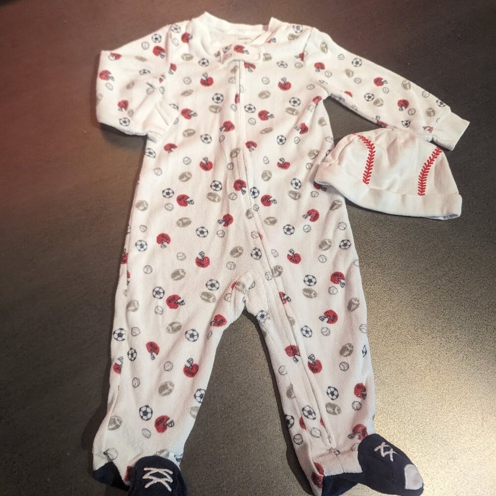 Sporty Terrycloth Zip-up Footie with Cap